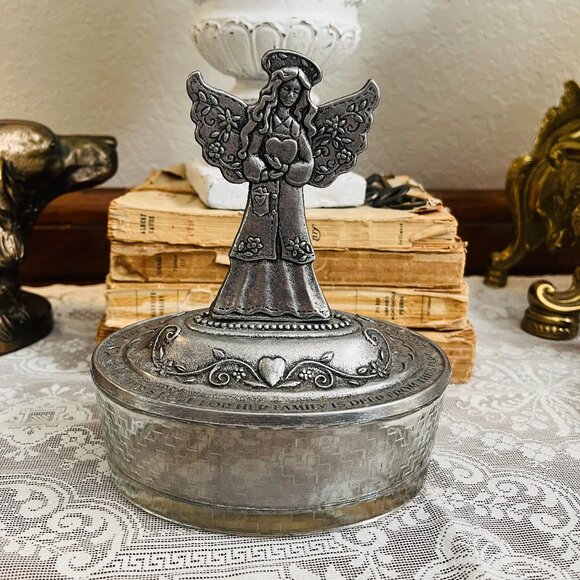 Vintage Pewter and Glass Angel Candy Dish - Picture 7 of 14